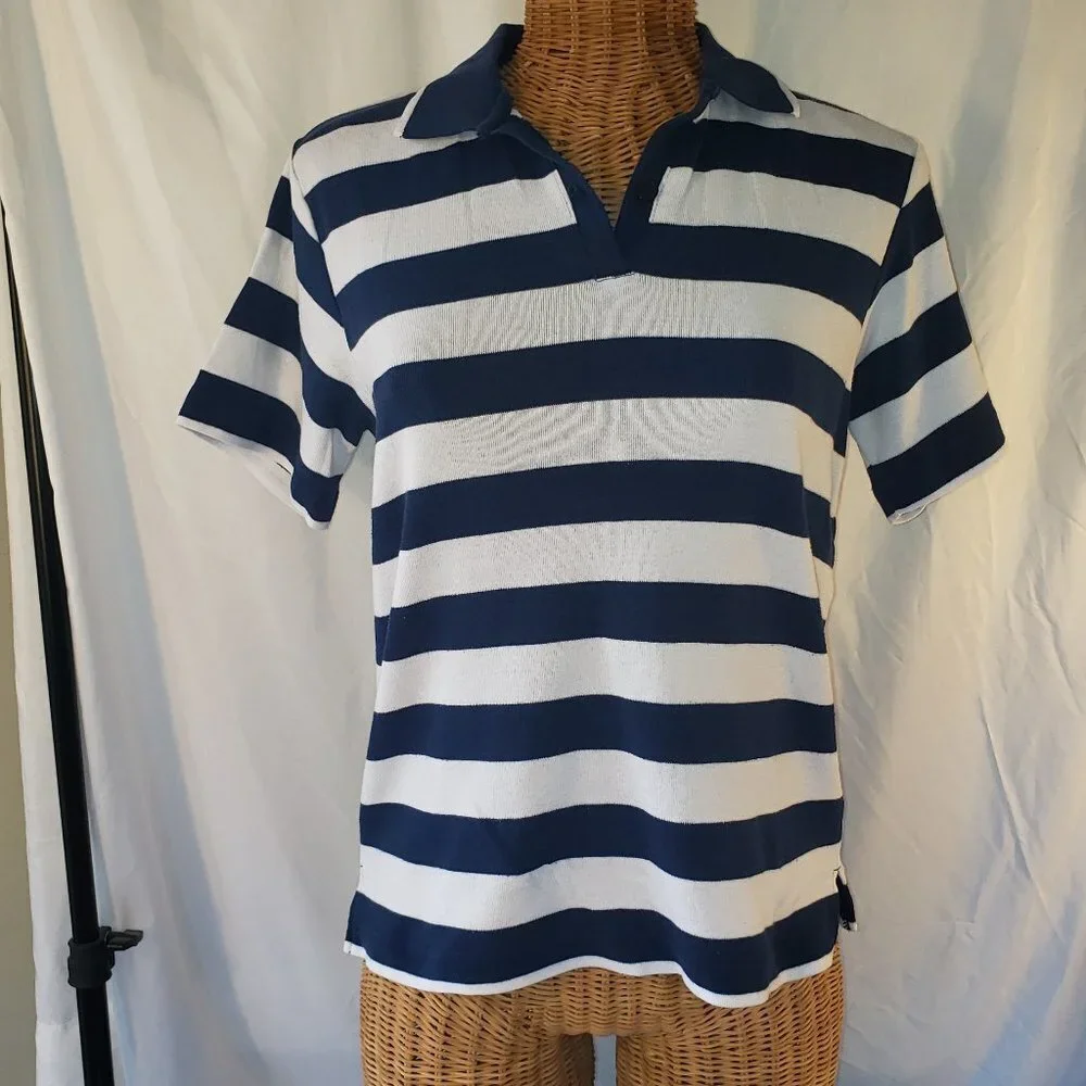 Erika Women's Blue and White Striped Polo Shirt - Size Small - Picture 1 of 4
